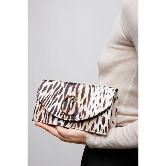 Christian Louboutin Loubi54 Gigi Leopard Satin Crepe Clutch Crossbody Bag - Picture 8 of 14